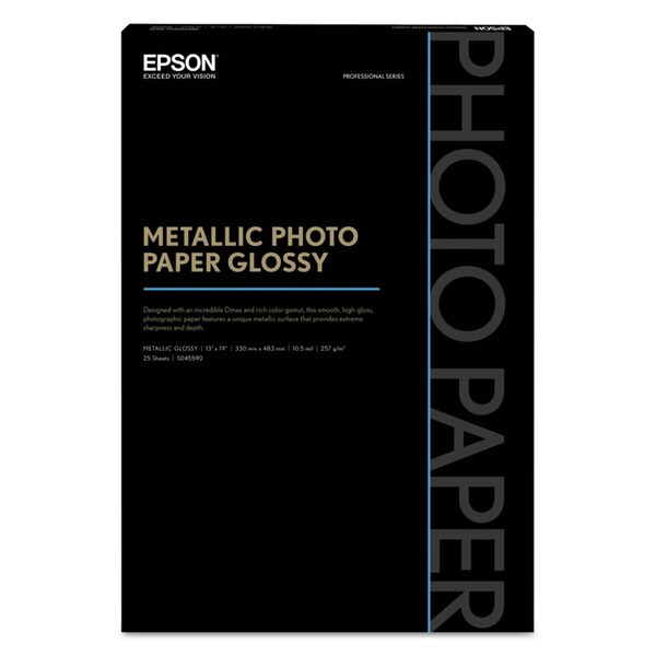 Professional Media Metallic Gloss Photo Paper, 5.5 mil, 13 x 19, White, 25PK